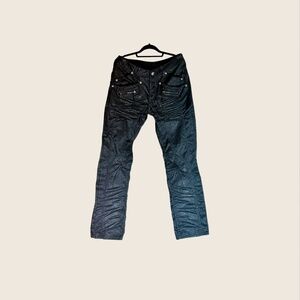 Top Feel Men’s Black Coated Moto Jeans Size 33 Slim Biker Style